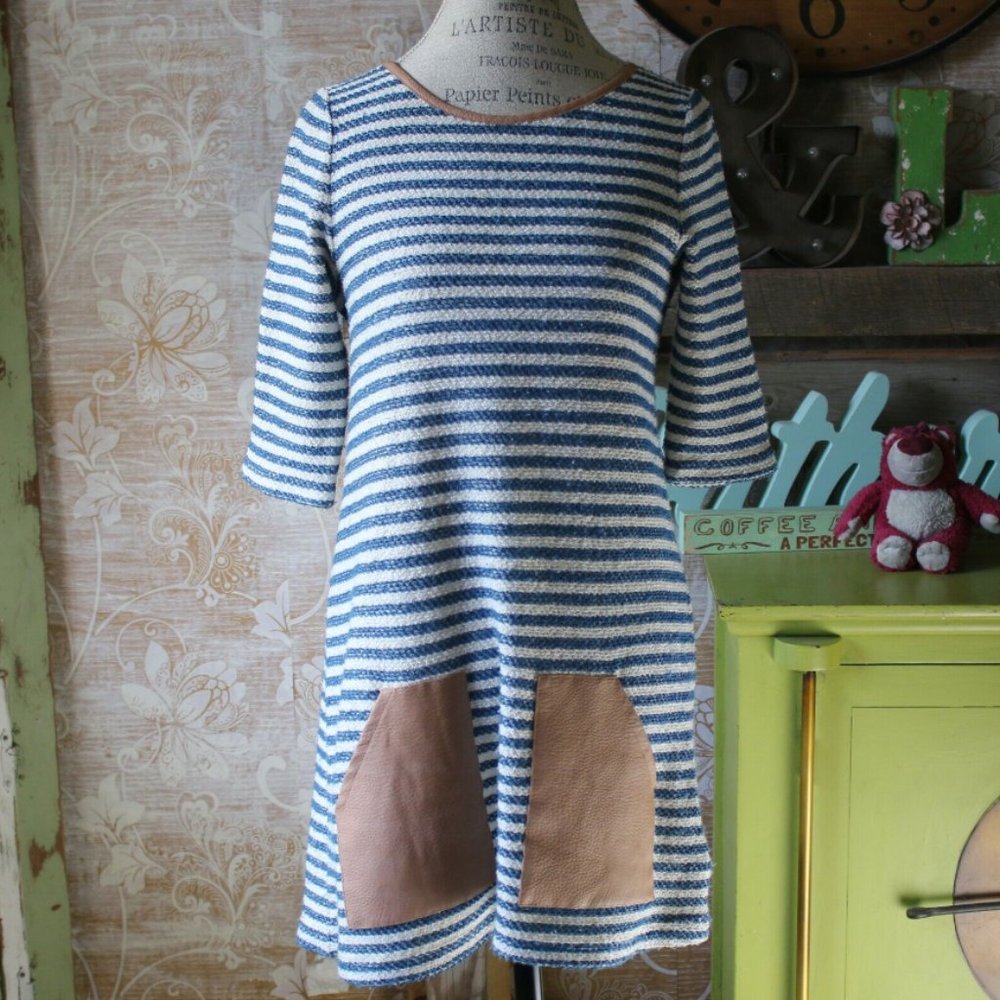 Anthropologie Striped Tunic By 9-H15 STCL Postmark Faux Leather Pockets